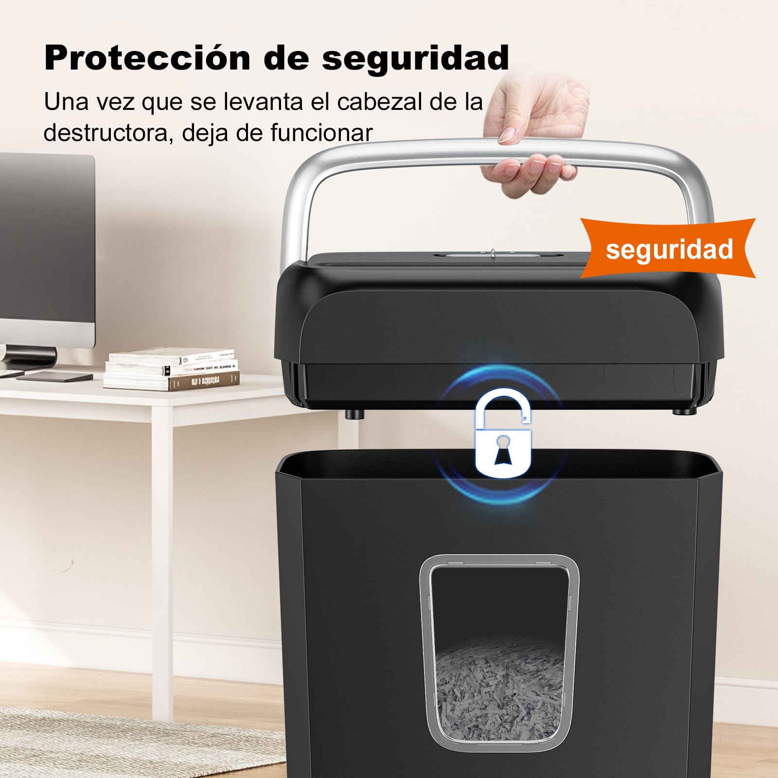Bonsaii Destructora de Papel, destruye 6 Hojas a la Vez, Puede triturar Tarjetas de crédito y Clips de Oficina, destructora de Papel para casa con un contenedor de residuos de 13 litros, C237-B