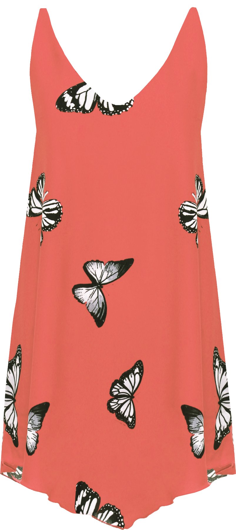 Wearall Women's Coral Chiffon Butterfly Print Lined Sleeveless Dip Hem Vest Top - 26-28