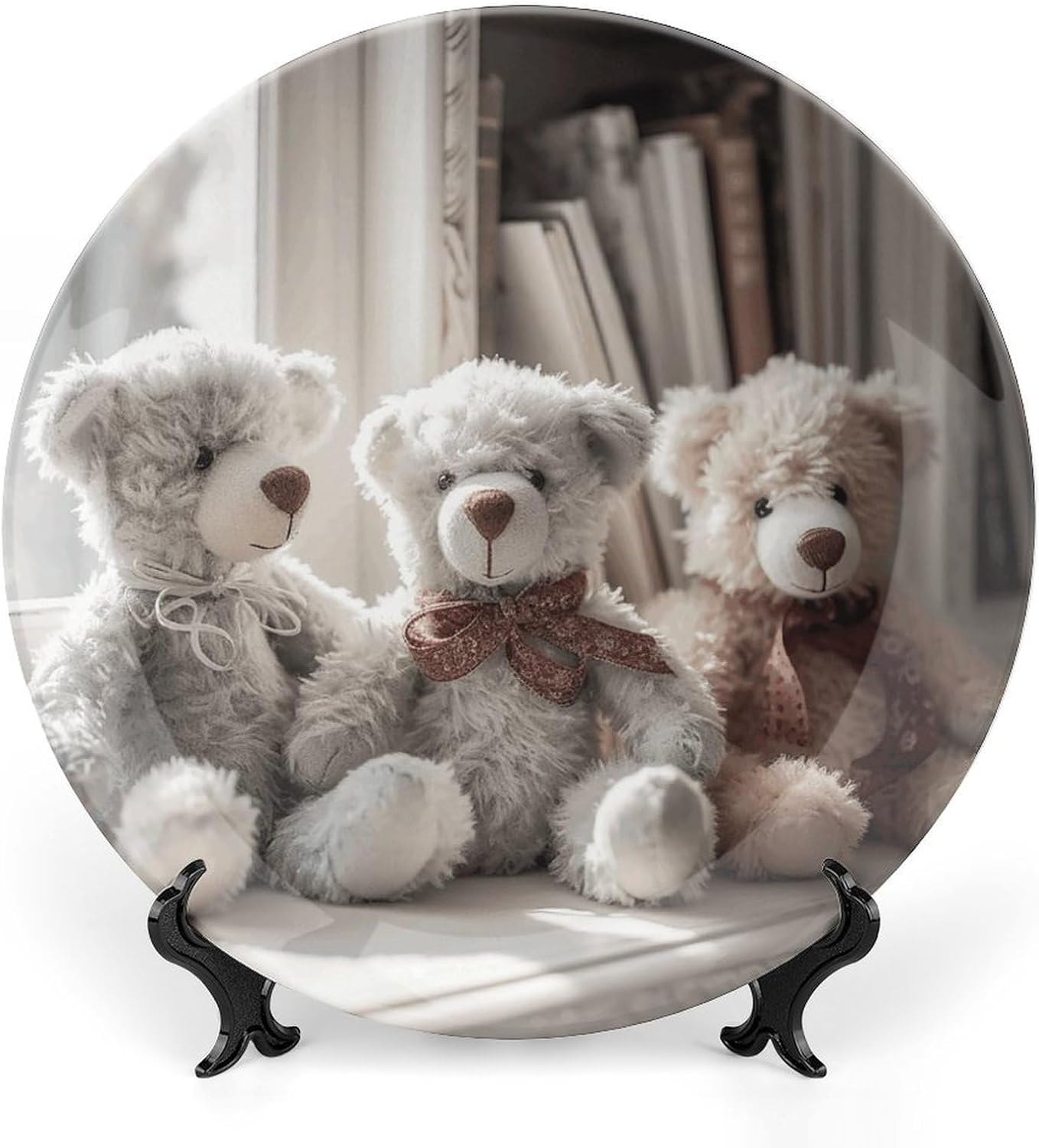 Bear Sitting on Shelf Bone China Decorative Plate Exquisite Ornamental Wall Hanging Platter 6/7/8/10 Inch Vintage Art Ceramic Decor Dish for Home Tabletop Decor Housewarming Gift
