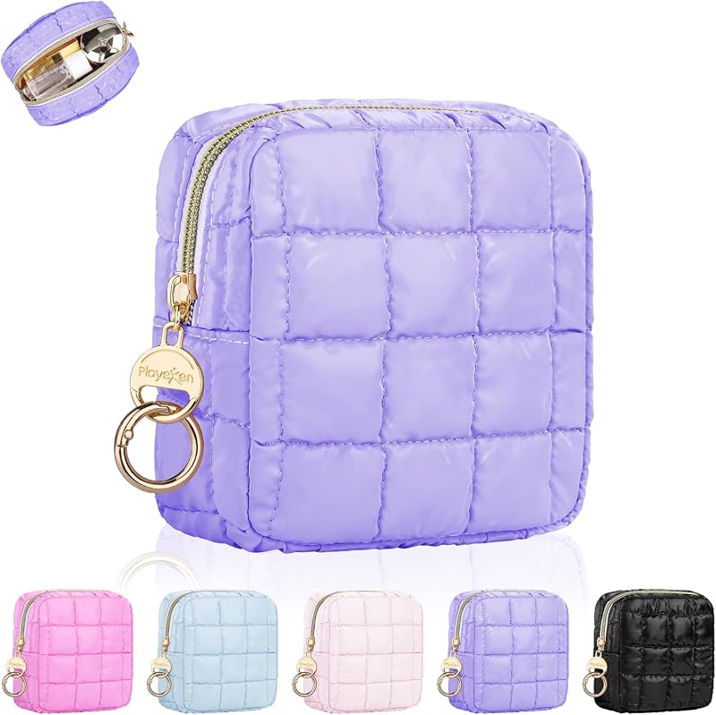 Playexen Necessaire de Maquiagem Pequena Matelassê Roxa, 12,45 x 5,08 x 12,45 cm