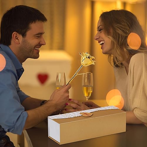 Miniatura 6 de Mikasol Rosa de oro real bañada en oro de 24 quilates, 1 paquete de decoración de flores infinitas sumergidas a mano en rosas románticas de 24