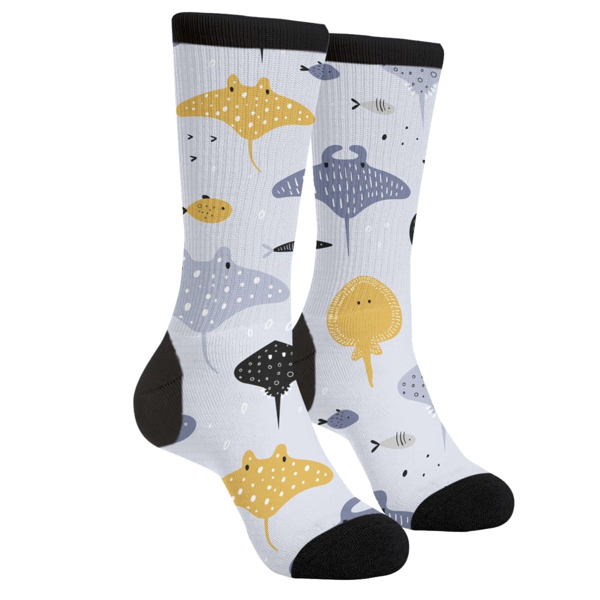 Women's Men's Fun Novelty Crazy Crew Socks Cartoon Fish And Stingray Dress Socks