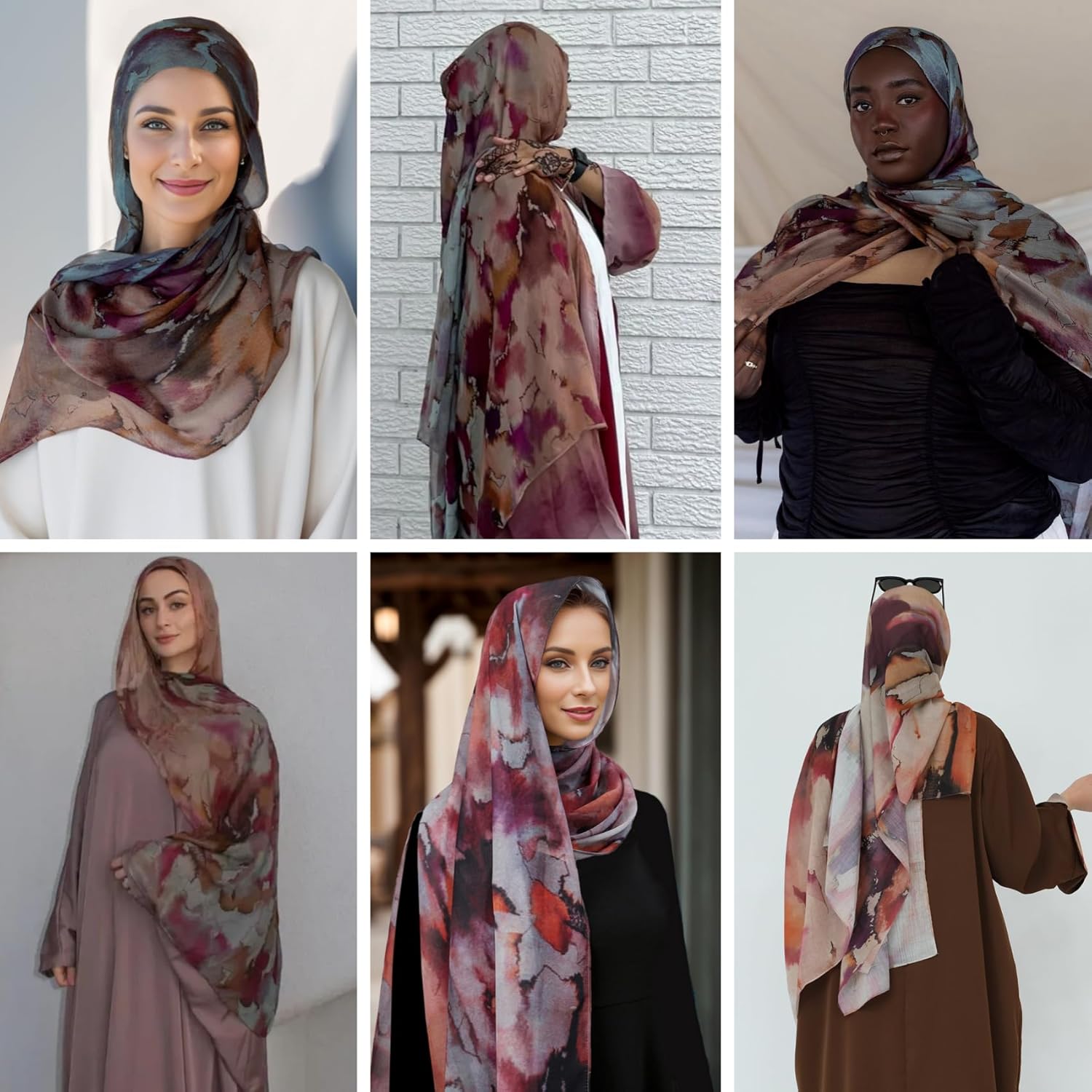 ZGMYC Watercolour Floral Printed Hijab Scarf for Women Soft Modal Cotton Instant Hijab Head Wraps Shawls Long Scarves - Image 6