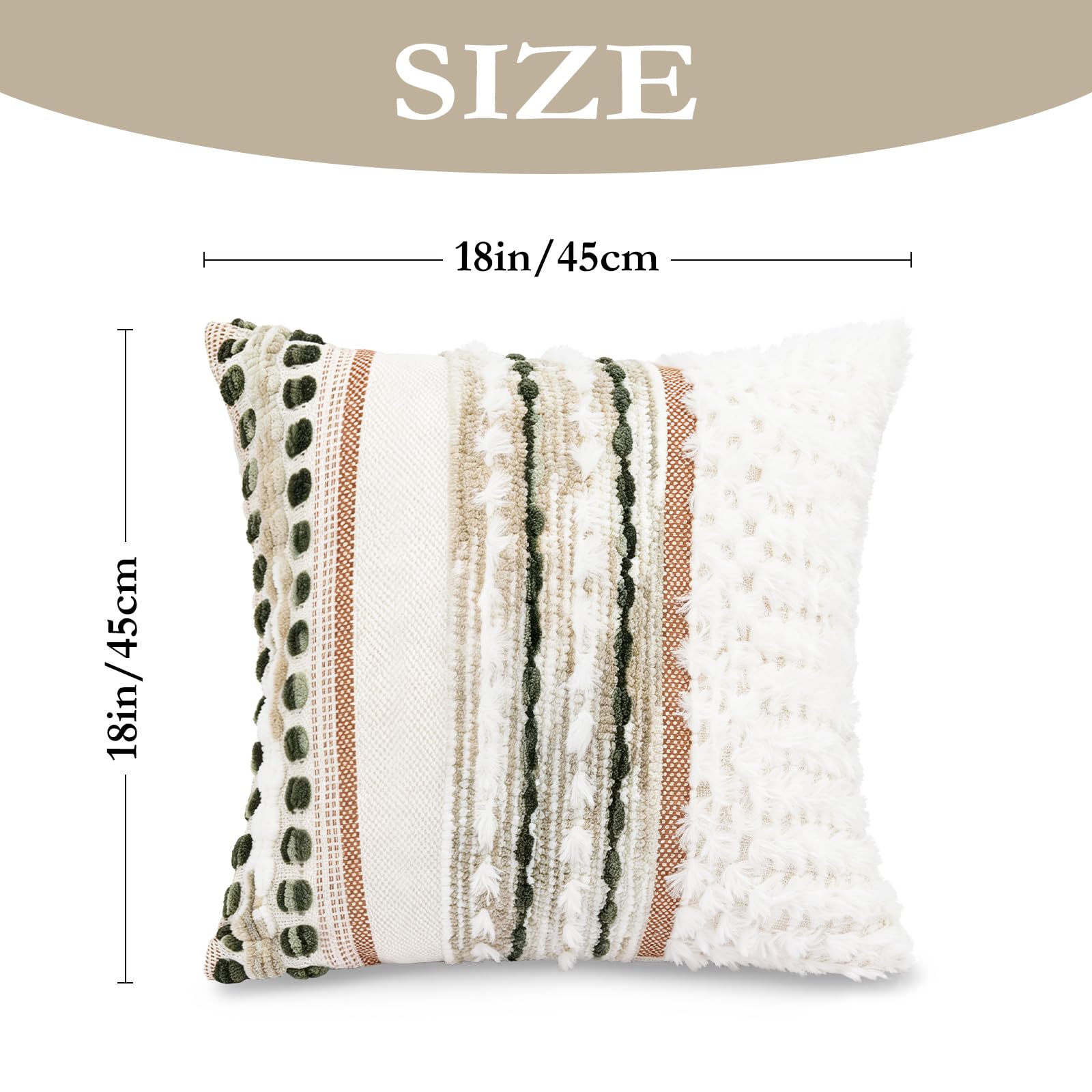 Poszewka na poduszkę w paski w stylu boho zielona tkanina