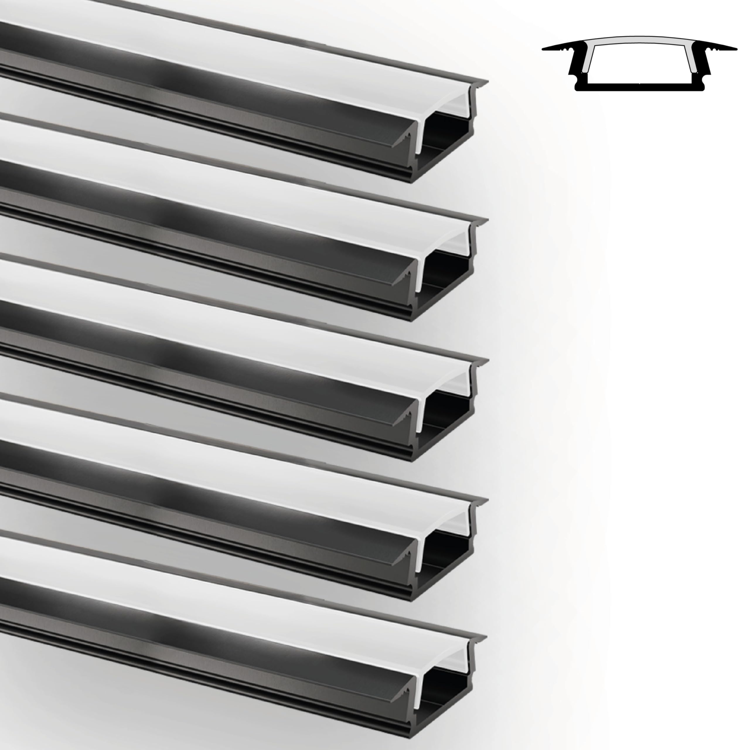 INNOVATE Perfil aluminio empotrable tiras LED 2m Negro-Traslucido Set5