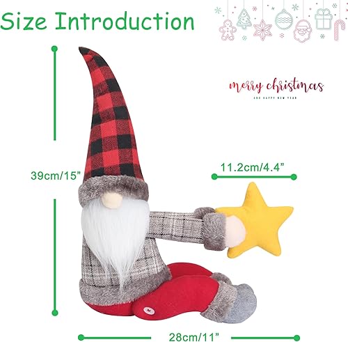 Miniatura 2 de Decoración para árbol de Navidad, gnomos para árbol de Navidad, hecho a mano, enano grande de felpa decorado con sombreros de estrellas rojas a