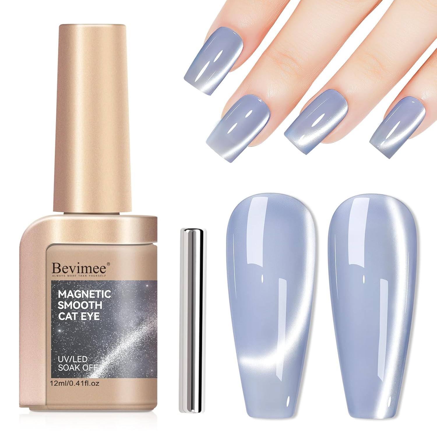 Cat Eye Gel Nail Polish Blue, Magnetic Cateye Gel Polish Sheer Blue Glitter Holographic With Magnet for Nail Salon DIY At Home