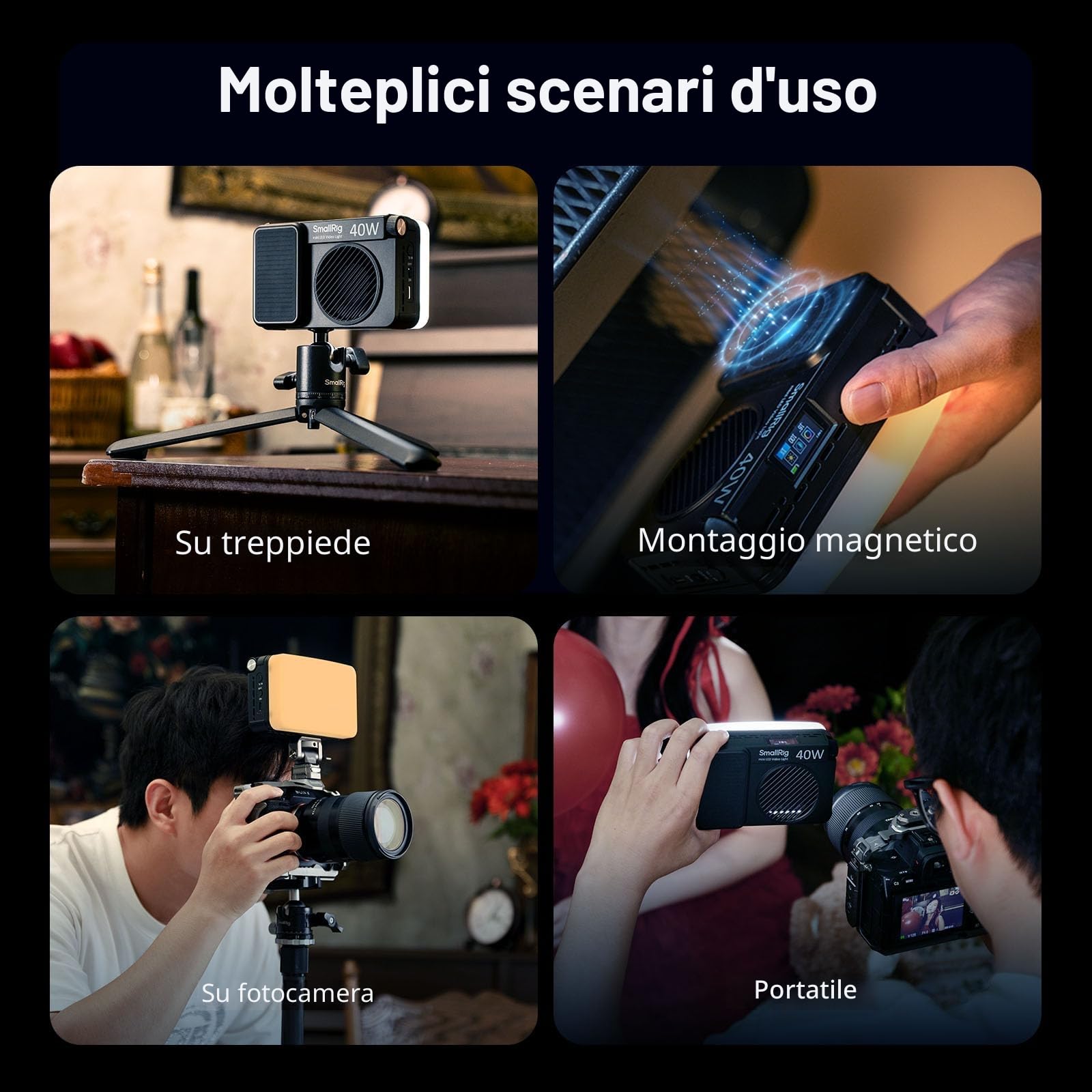 SMALLRIG RM 40C Mini Luce LED RGB per Video, Display LCD, Luce per Foto Portatile 4800 mAh supporto Magnetico per Creatori Podcast, Fotografia, TikTok, YouTube, 2500K-10000K CRI 96 TLCI 99, 5359