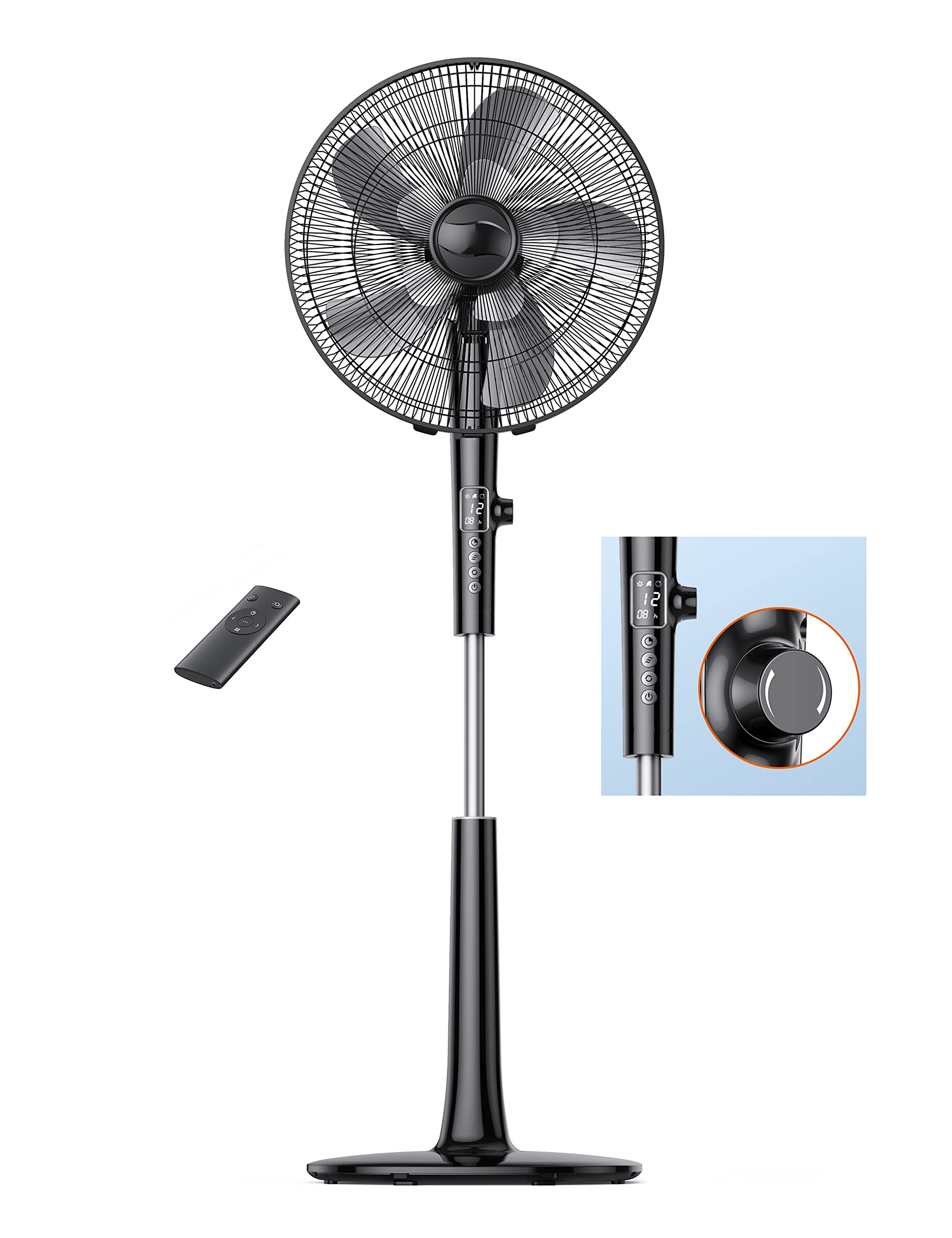 PARIS RHÔNE Fan for Bedroom, Oscillating Fan with Remote,16" Standing Floor Fans for Home,Dual Blade with 3 Wind Modes 12 Speed Levels,18-Hour Timer, Adjustable Height, Black