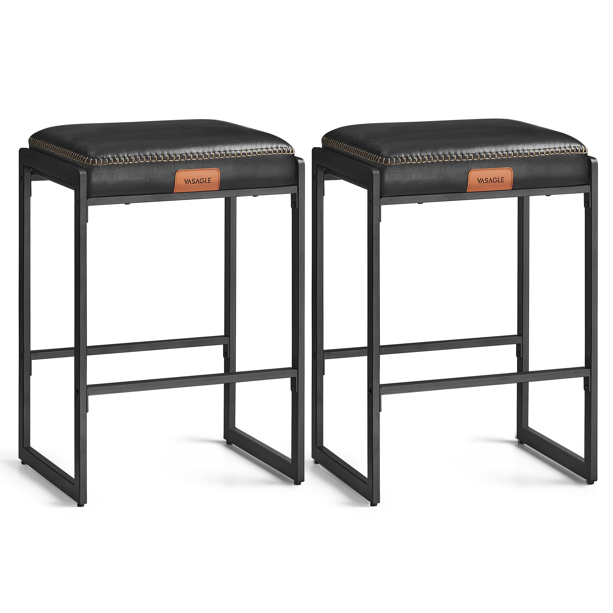 VASAGLEEKHO Collection - Bar Stools Set of 2, Counter Height Bar Stools, Synthetic Leather with Stitching, Mid-Century Modern Counter Stools, 26-Inch Tall, Kichen Home Bar Dining Room, Ink BlackThe Forest Stewardship Council