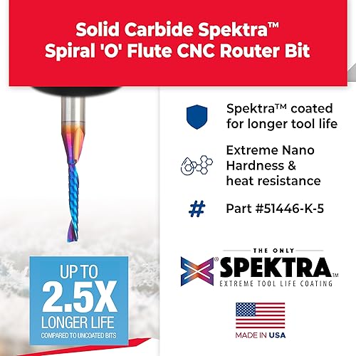 Miniatura 93 de Amana Tool Spektra 51446-K, 51446-K, 1/8 D x 3/4 CH x 1/4 SHK x 2-1/2 pulgadas de largo, acabado de espejo