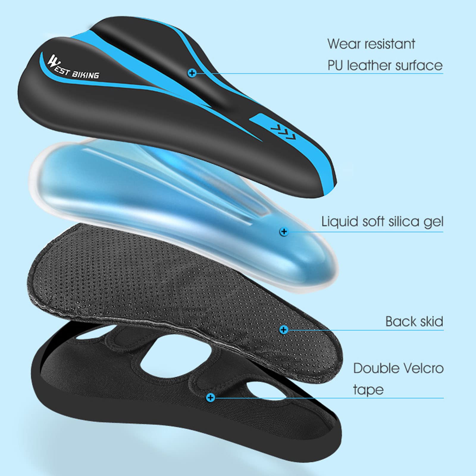 Comodo Sedile per Bici Morbido in Memory Foam e Gel per Uomo Donna Sella per Bici di Ricambio Compatibile con Peloton Electric Indoor Cyclette per Bici da Strada,Blue
