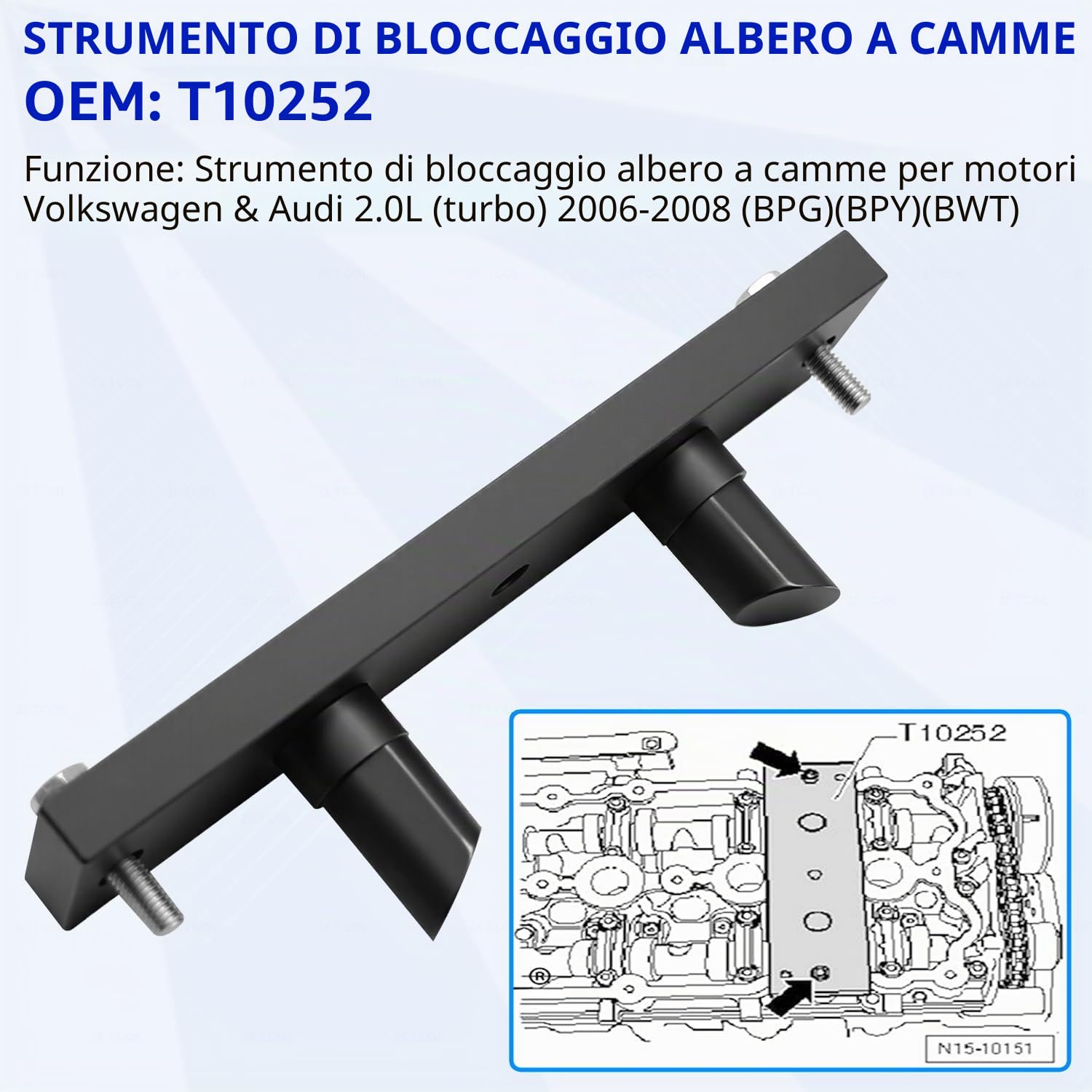 ZKTOOL Strumenti per la Distribuzione del Motore, Compatibile con Audi VW C6 A4L A6L 2.0L Turbo 2.0L FSI/TFSi BPJ CDL, OEM T10252, Bloccaggio Fasatura Allineamento Albero a Camme e Albero Motore