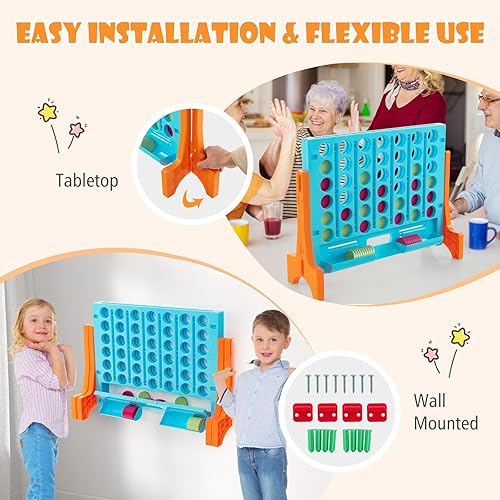 Vista 2 de KOTEK 1.6 FT Tall Giant 4 in A Row, Jumbo 4-to-Score Game with Carrying Bag & 42 Coins, Quick Release Slider, Indoor Outdoor Family Board Game for