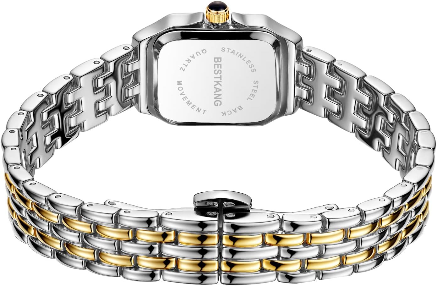 BESTKANG Watches for Women Vintage Square Classic Luxury Watch with Roman Numerals Dial Gold Silver Two-Tone Stainless Steel Band Elegant Dress Women's Wrist Watch - Image 3