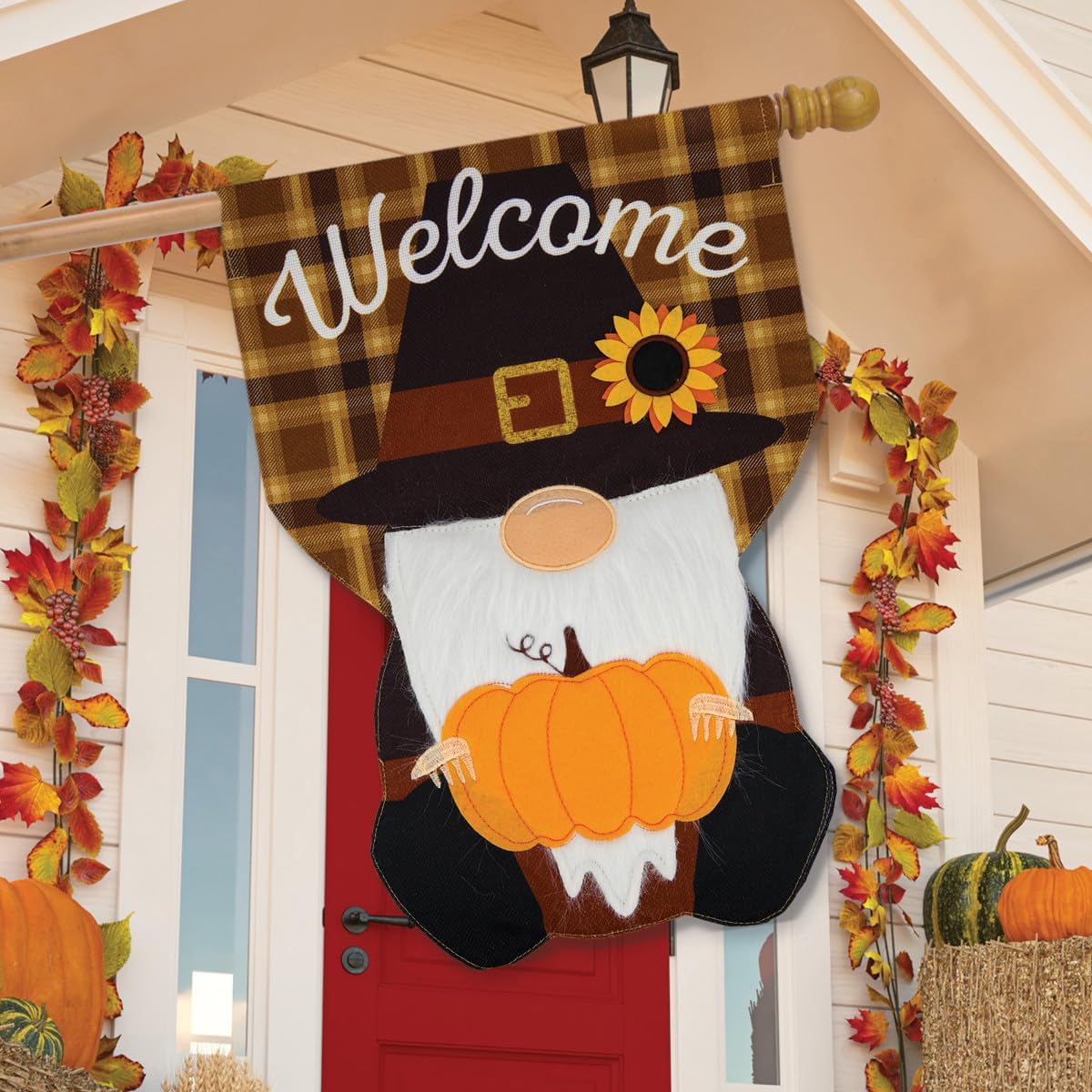 Pilgrim Gnome Thanksgiving Burlap House Flag Humor 28" x 40" Briarwood Lane