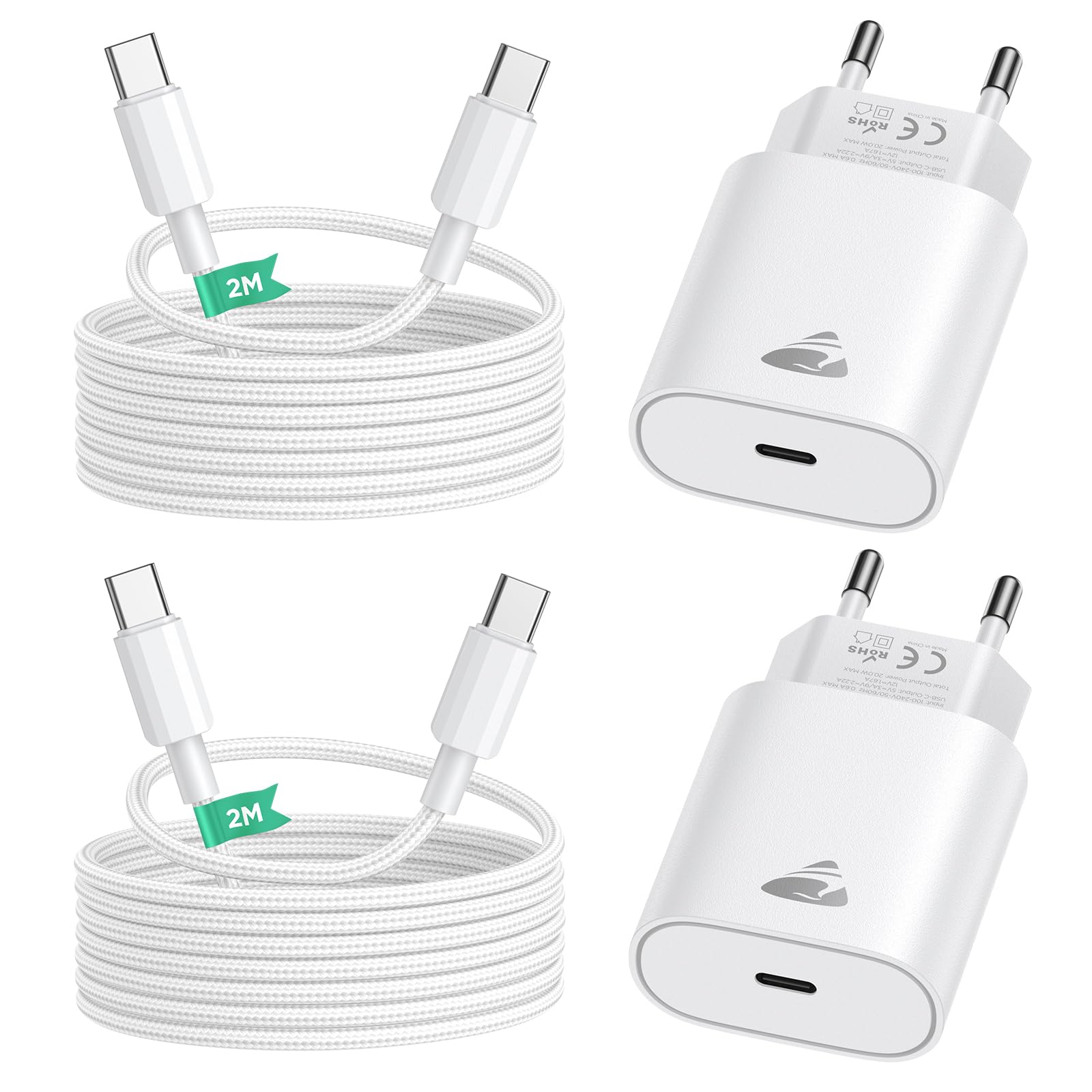 2Pezzi Caricatore USB C e Cavo USB-C, Presa USB C 20W Ricarica Rapido Spina Carica Adattatore Muro PD Alimentatore Spinotto Caricabatterie per Samsung, USBC Caricatore per iPhone 17 16 15 Cellulare