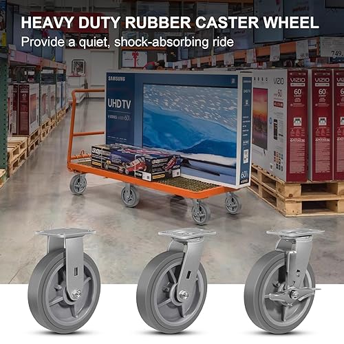 Miniatura 5 de Ruedas giratorias industriales de 8 pulgadas, sin ruido, juego de 4 ruedas de goma utilizadas para muebles, plataforma, camión, carrito (4