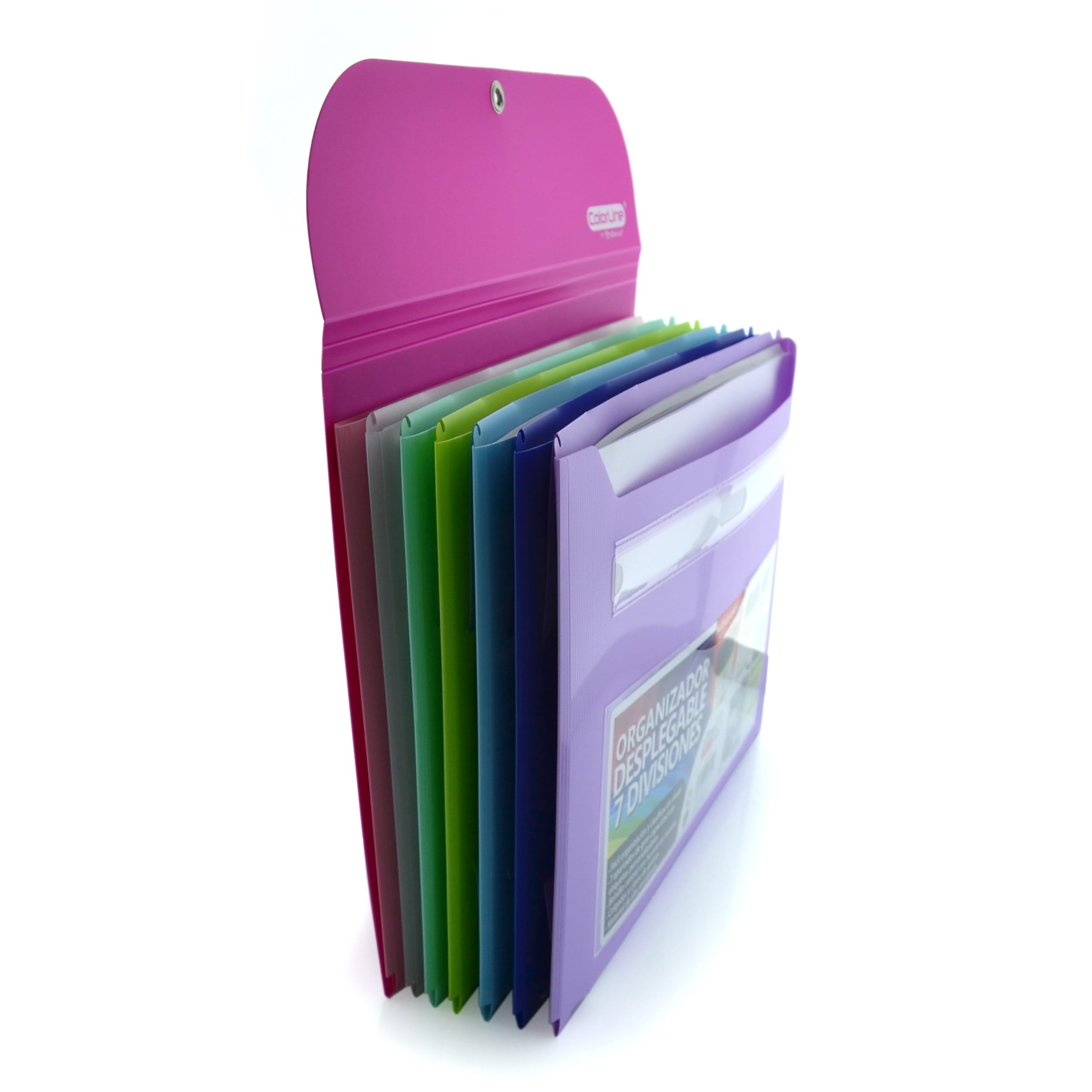 Office Box - Pack Vuelta al Cole: Carpeta de gomas desplegable con 7 departamentos y Colgador metálico, Tarjeta Horario Frontal y Gran Capacidad + Carpeta 4 Anillas 40 mm by Colorline (Fucsia)
