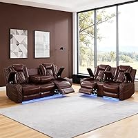 Vista 45 de Sofá reclinable individual eléctrico para muebles de sala de estar, silla reclinable de cuero con luces LED, puertos USB, almacenamiento oculto