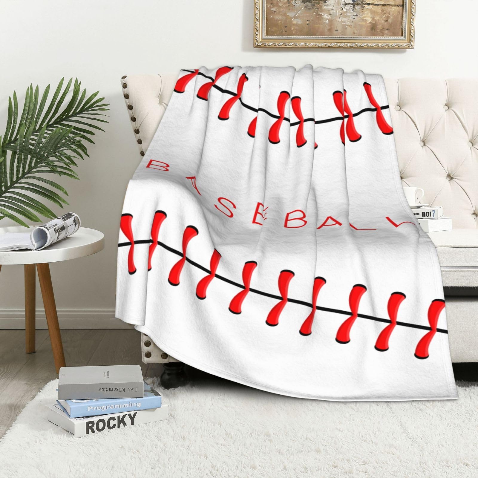 Baseball Ball Red Lace Throw Blanket Soft Bed Bedding Warm Cozy Plush Flannel Fleece Blankets Gifts for Kids Boys Girls Teens Men, Sofa Couch Car