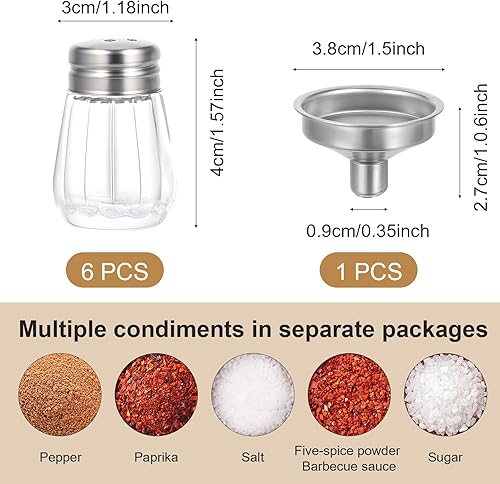 Miniatura 2 de Thinp 6 mini saleros y pimenteros de cristal con tapas de acero inoxidable y 1 mini embudos de acero inoxidable para cocina, restaurantes, bodas y