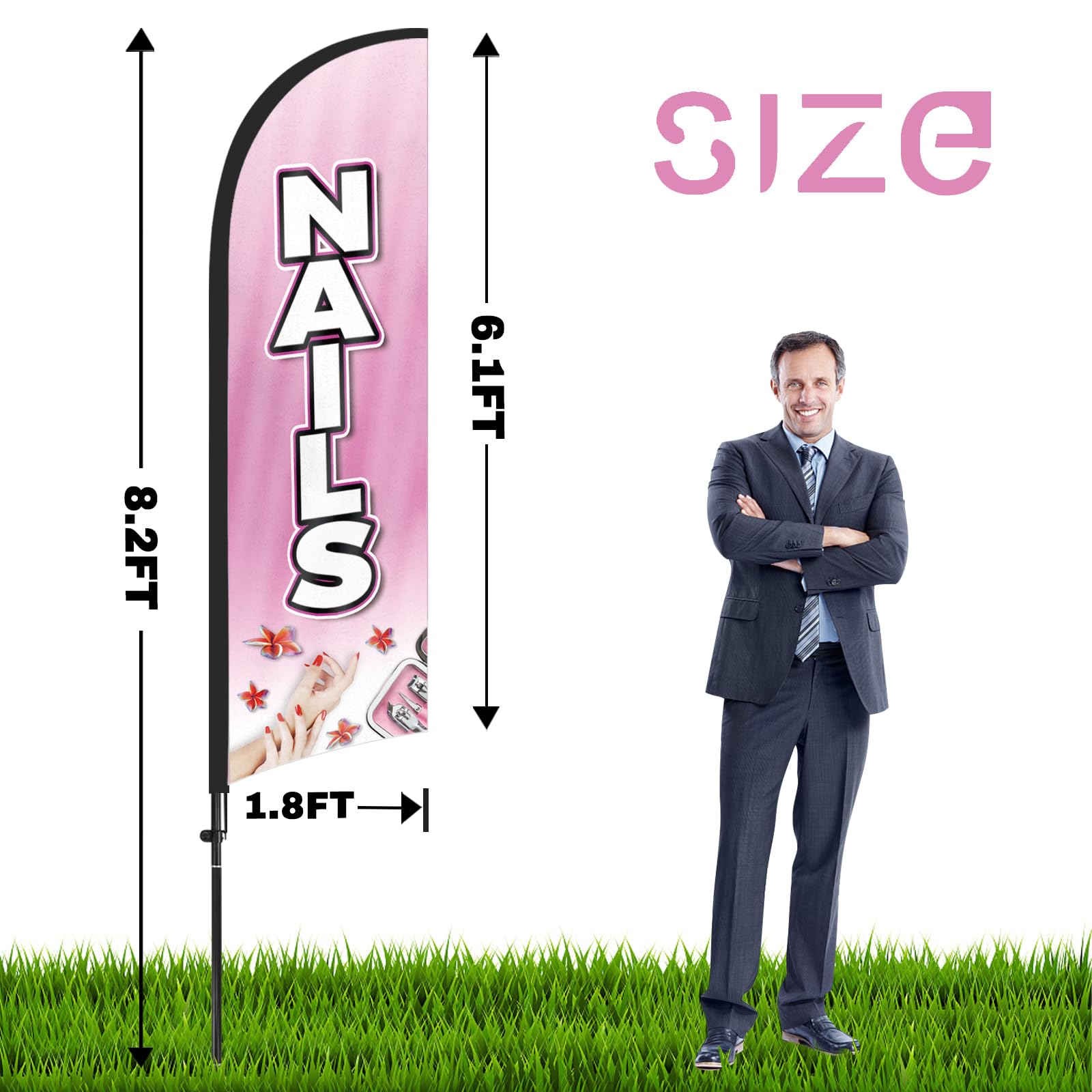 Nagel-Federflagge, 2,4 m Nägel, Werbung, Swooper-Flagge mit Stangen-Set, Erdspieß, Nägelschilder für Unternehmen und Schaufenster