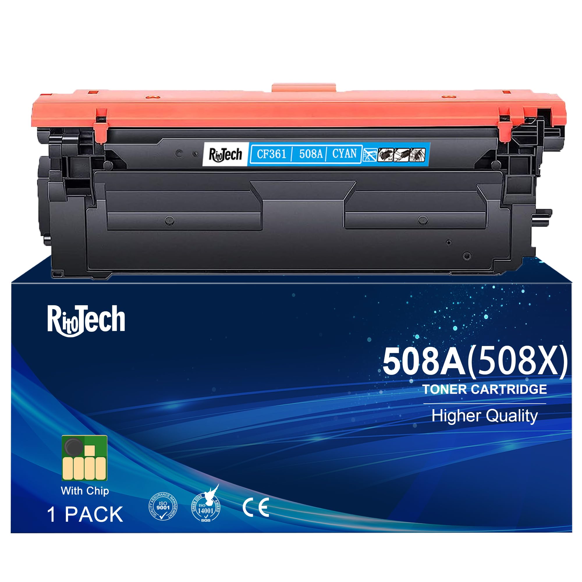 RitoTech 508A Cyan Toner Cartridge, Replacement Compatible for HP M553 508A 508X CF361A CF361X for Color Enterprise M553dn M553n M553x MFP M577 M577z M577dn M577f M577c Printer (1-Pack)