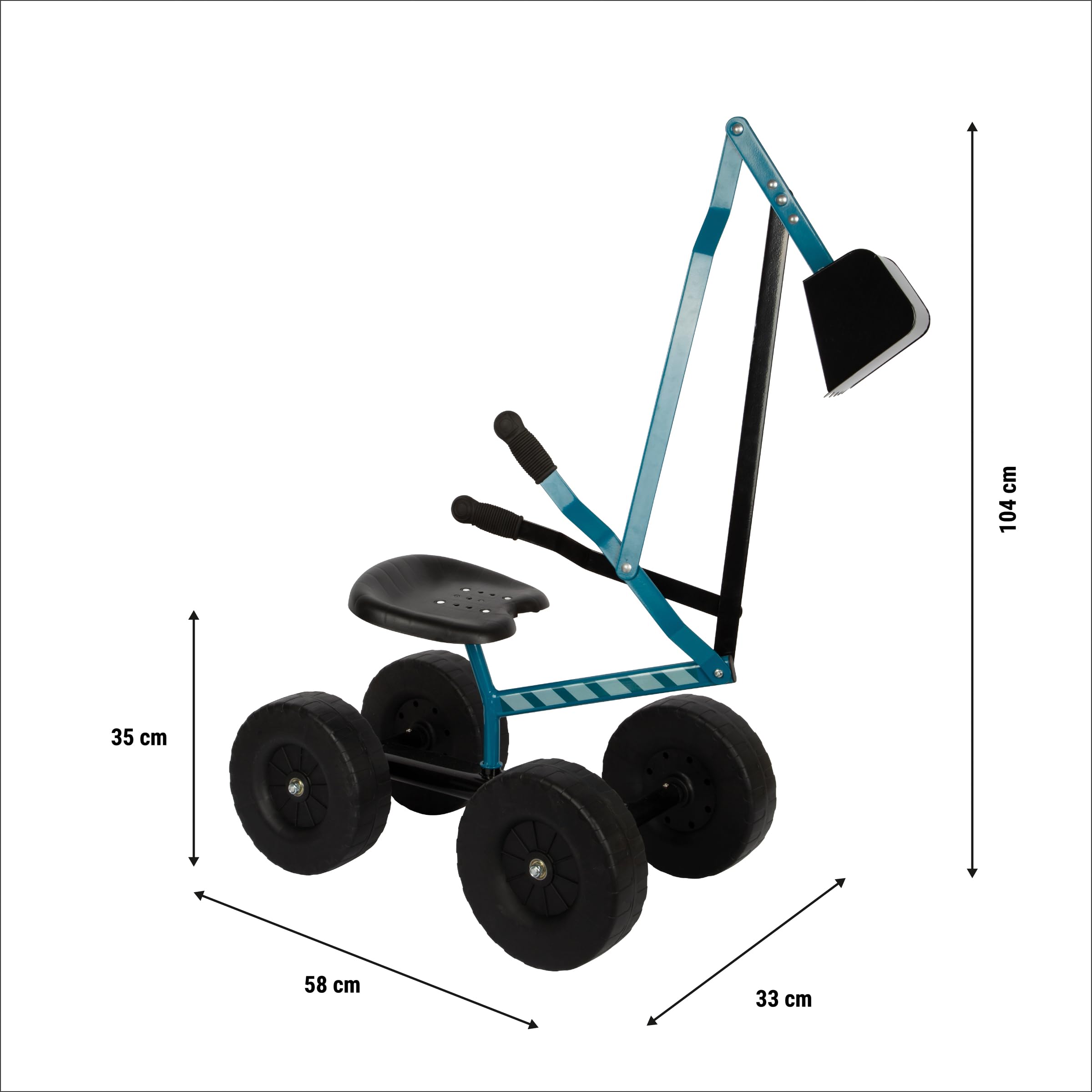Small Foot Excavadora con Ruedas Azul, Arena, rotación de 360°, Asiento de plástico, 50 kg de Cap, de 3 años, 12798