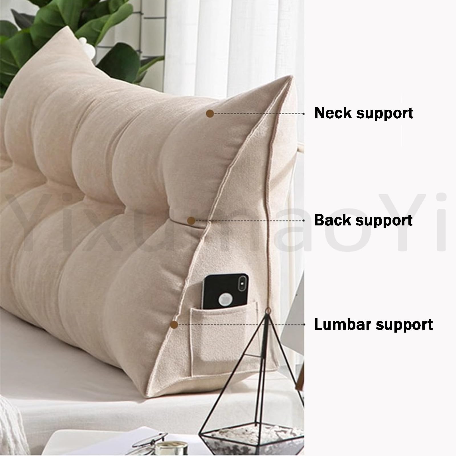 Genérico Respaldo Cama Cojines, Cojín de Respaldo Triangular para Cabecera, Almohada de Cuña con Funda Extraíble, Cojín de Posicionamiento para Camas y Sofás,J-80x50x20cm