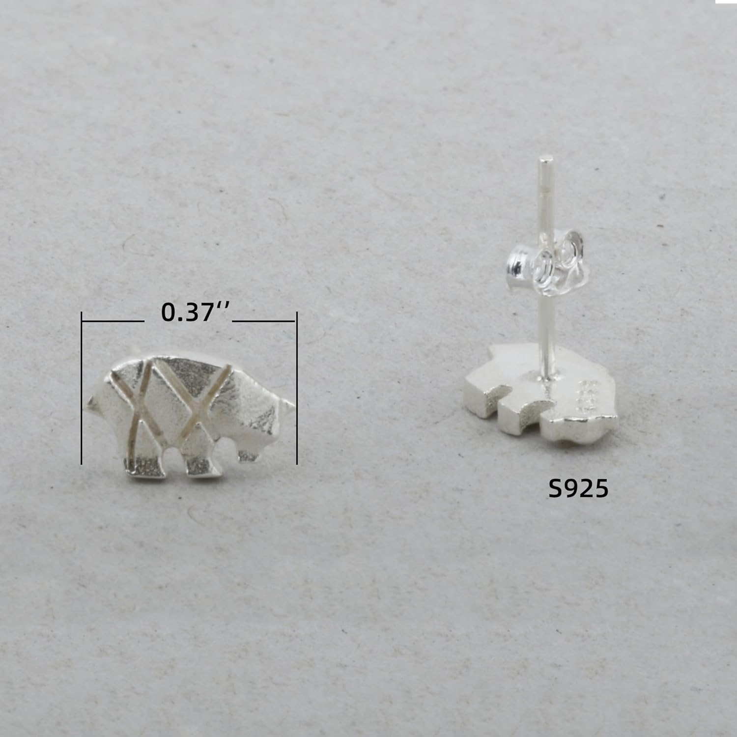 Handmade 925 Sterling Silver Origami Bear Stud Earrings for Women Men - Image 4