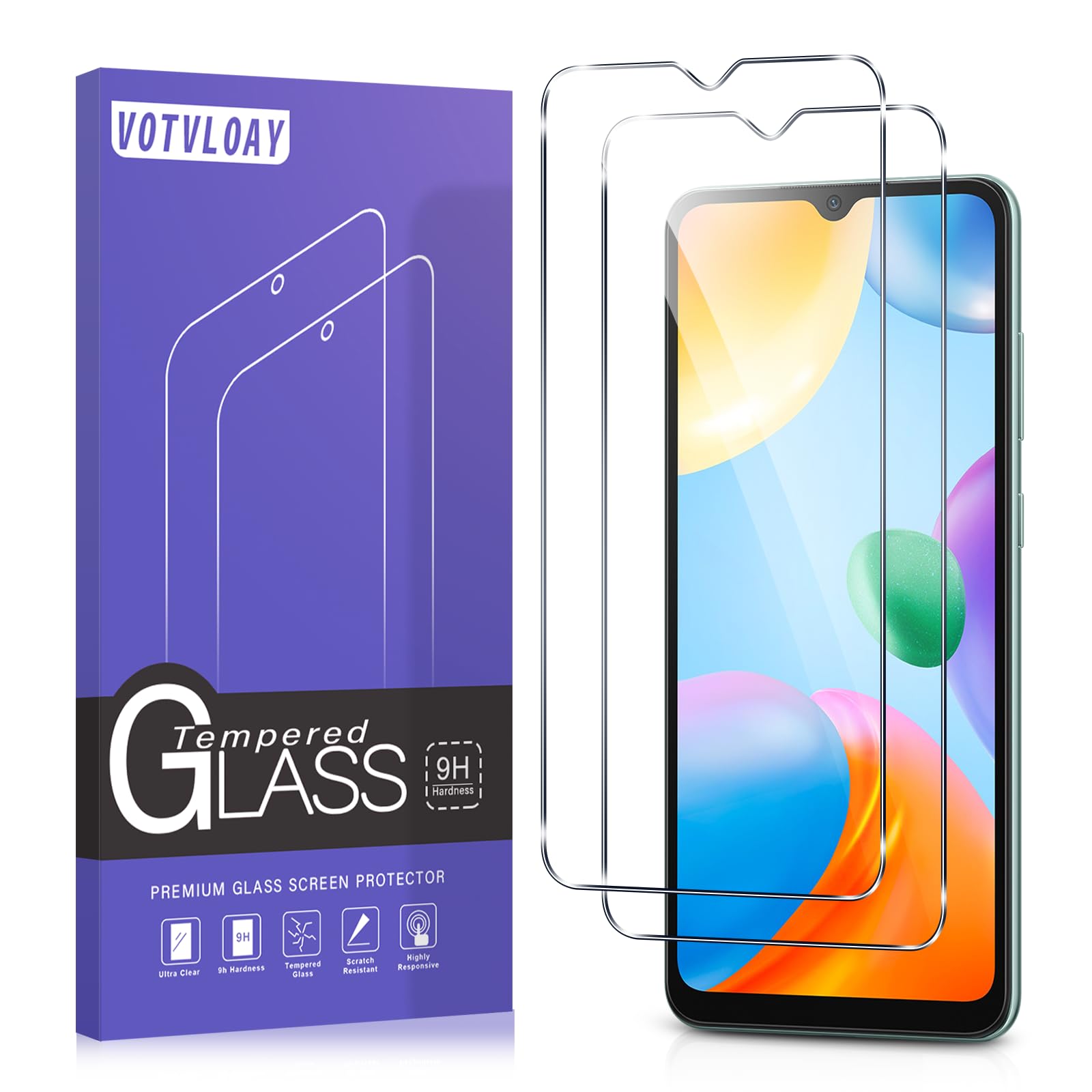 WFTE [2-Pezzi Vetro Temperato per Redmi 12C/Redmi 10C Pellicola Protettiva [Durezza 9H][ Anti graffio][Anti-Impronte][Senza Bolle] Pellicola Protettiva per Redmi 12C/Redmi 10C