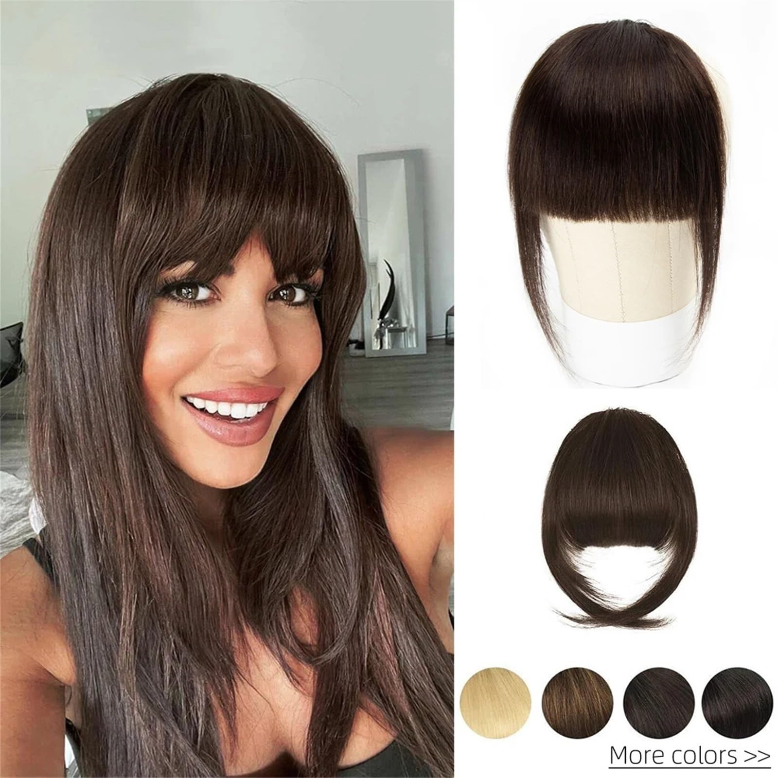 Clip in Pony Clip-in-Pony-Echthaar-Pony, 3 Clips in Schwarz, stumpf geschnittenes Fransen-Haarteil, natürlicher schwarz-blonder Pony, 8-Zoll-Clip-in-Haarverlängerungen Pony Haare(#2)