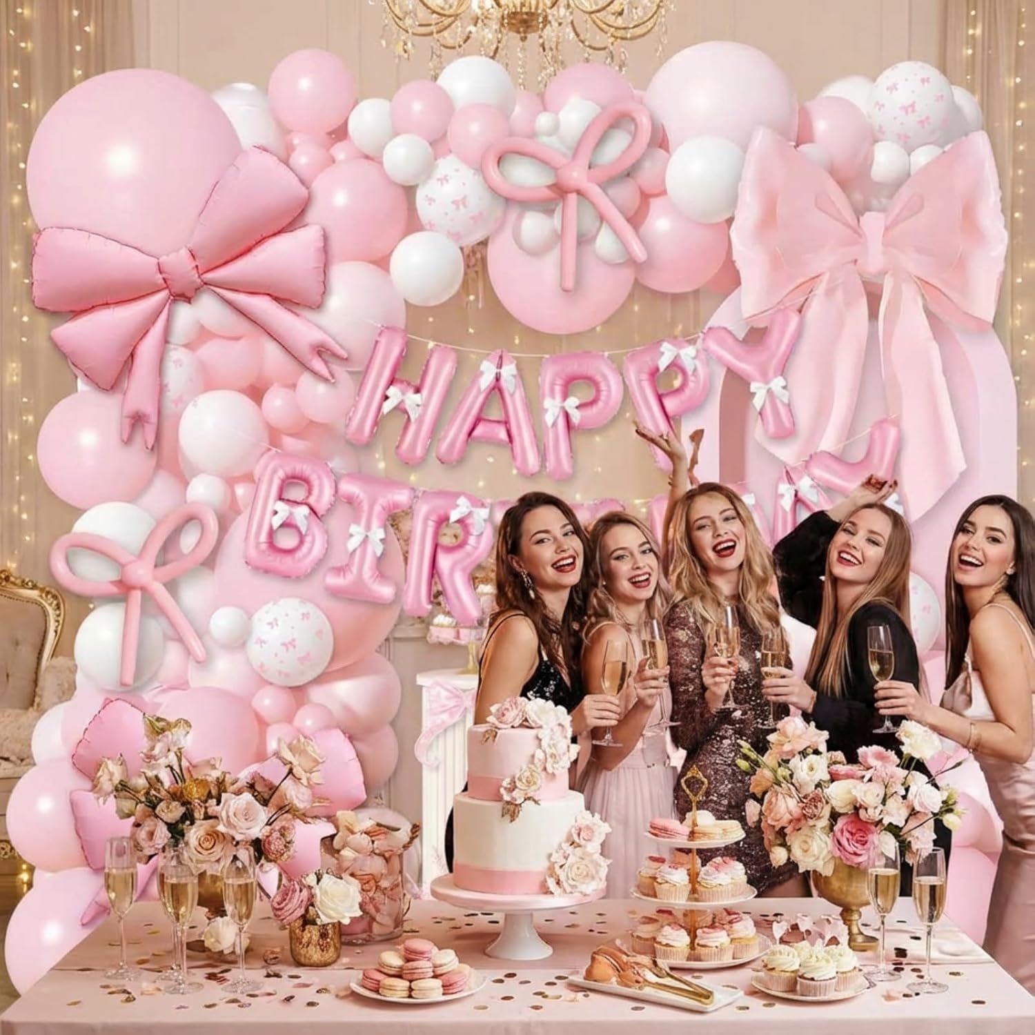 Ballonbogen-Set, Pastellrosa, 102 Stück, staubige Gold-Konfetti-Girlande, Streifen für Mädchen, Geburtstag, Hochzeit, Hintergrunddekoration (JT-HD01-Bow)