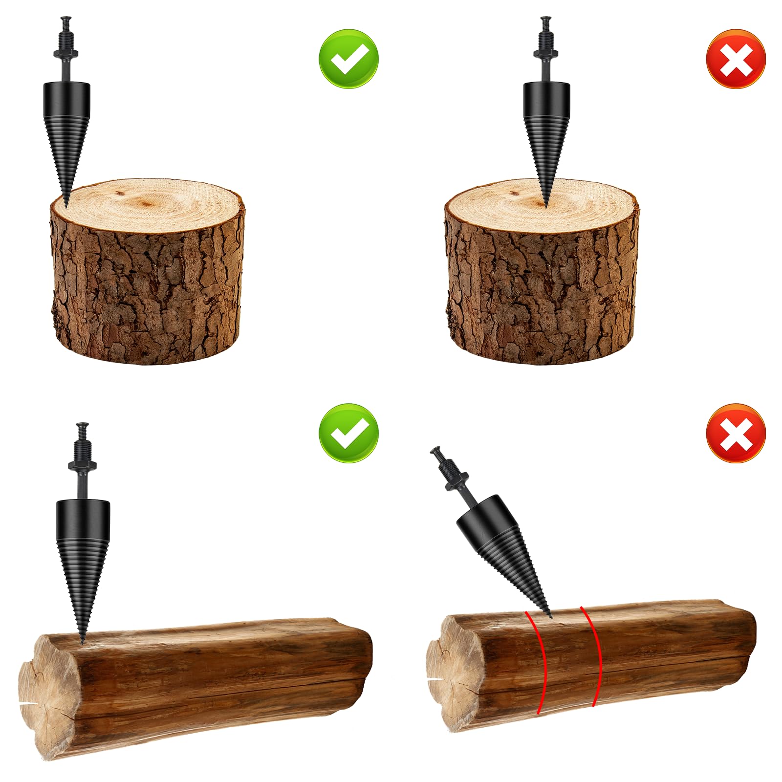 Foret de Fendage de Bois, 32+45mm Fendeur de Bois Conique, Foret À Bois pour Fendre du Bois avec 3 Poignées de Forage, Foret Fendeur de Bois ou de bûches Vis Cône pour Perceuse
