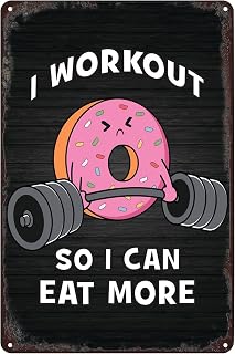 SREELEATHERS Vintage Metal Signs - Workout to Eat More Donuts Funny Cute Kawaii Motivation Poster Tin Sign Wall Art Decor Plaque for Home Pub Club Cafe Office Gym Gift 8x12 inch