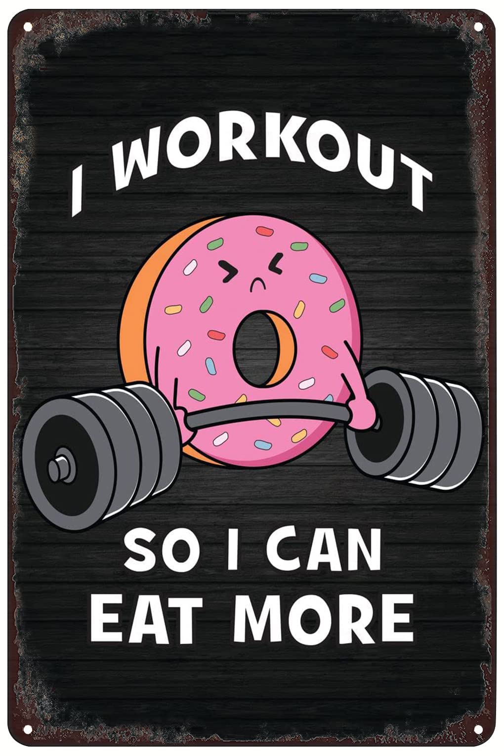 SREELEATHERSVintage Metal Signs - Workout to Eat More Donuts Funny Cute Kawaii Motivation Poster Tin Sign Wall Art Decor Plaque for Home Pub Club Cafe Office Gym Gift 8x12 inch