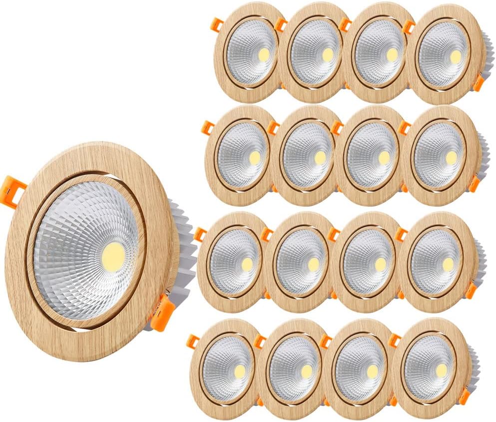 (17 Pack 5W,7W,12W LED Recessed Lighting Ceiling Lights Wood Grain LED Can Lights LED Metal Baffle Trim COB Spotlight Recessed Light Fixtures for Living Room