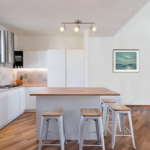 Miniatura 2 de XiNBEi Lighting Luz de riel, Lámpara de techo de cocina de 3 luces con vidrio, iluminación moderna de riel fijo níquel cepillado XB-TR1237-3-BN