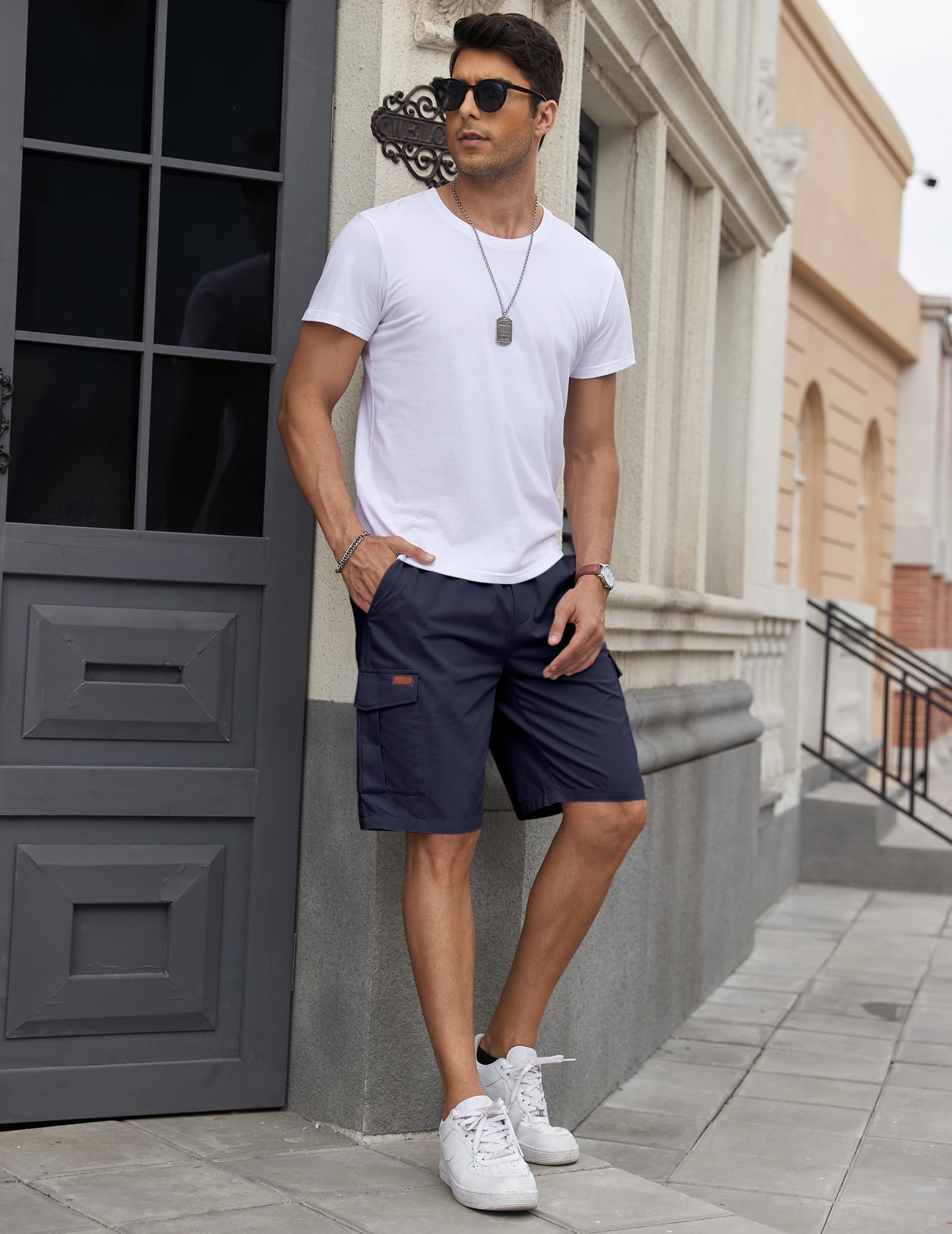 TARAINYA Short Homme Coton Short Chino Homme Léger avec Taille à Cordon et 6 Poches