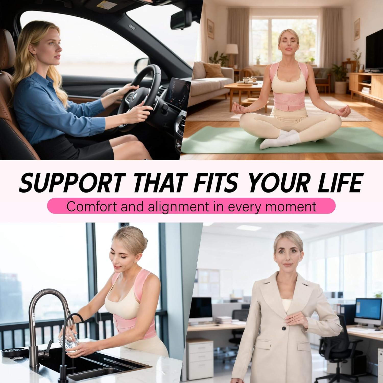 Back Brace Posture Corrector for Women & Men, Adjustable Full Back Support, Shoulder Straightener for Upper & Lower Back Pain Relief-Scoliosis, Hunchback, Waist Trainer (Medium, Pink)