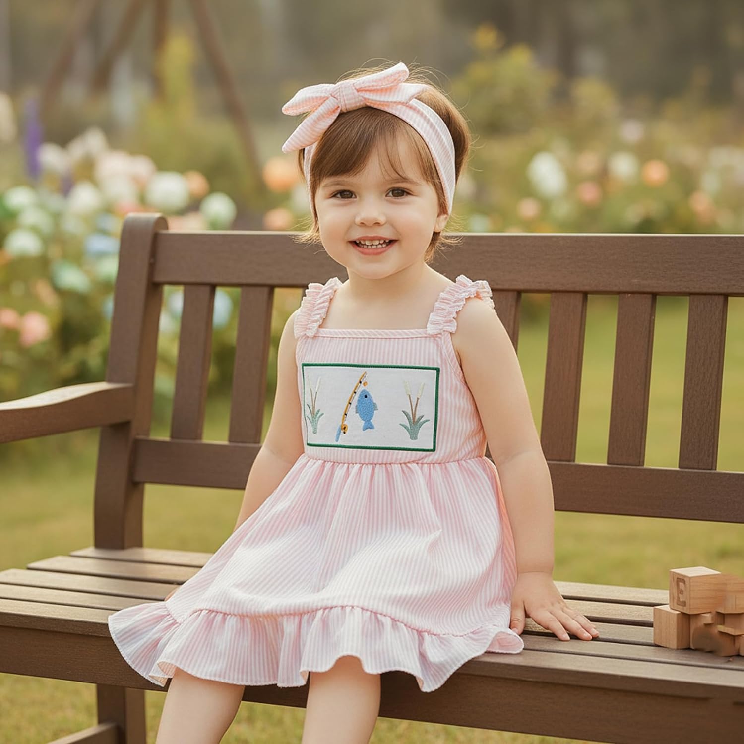 Toddler Baby Girl Dress Fish Sleeveless Stripes Ruffle Dresses Little Girls Summer Clothes Cute Kids Fishing Outfit - Image 2