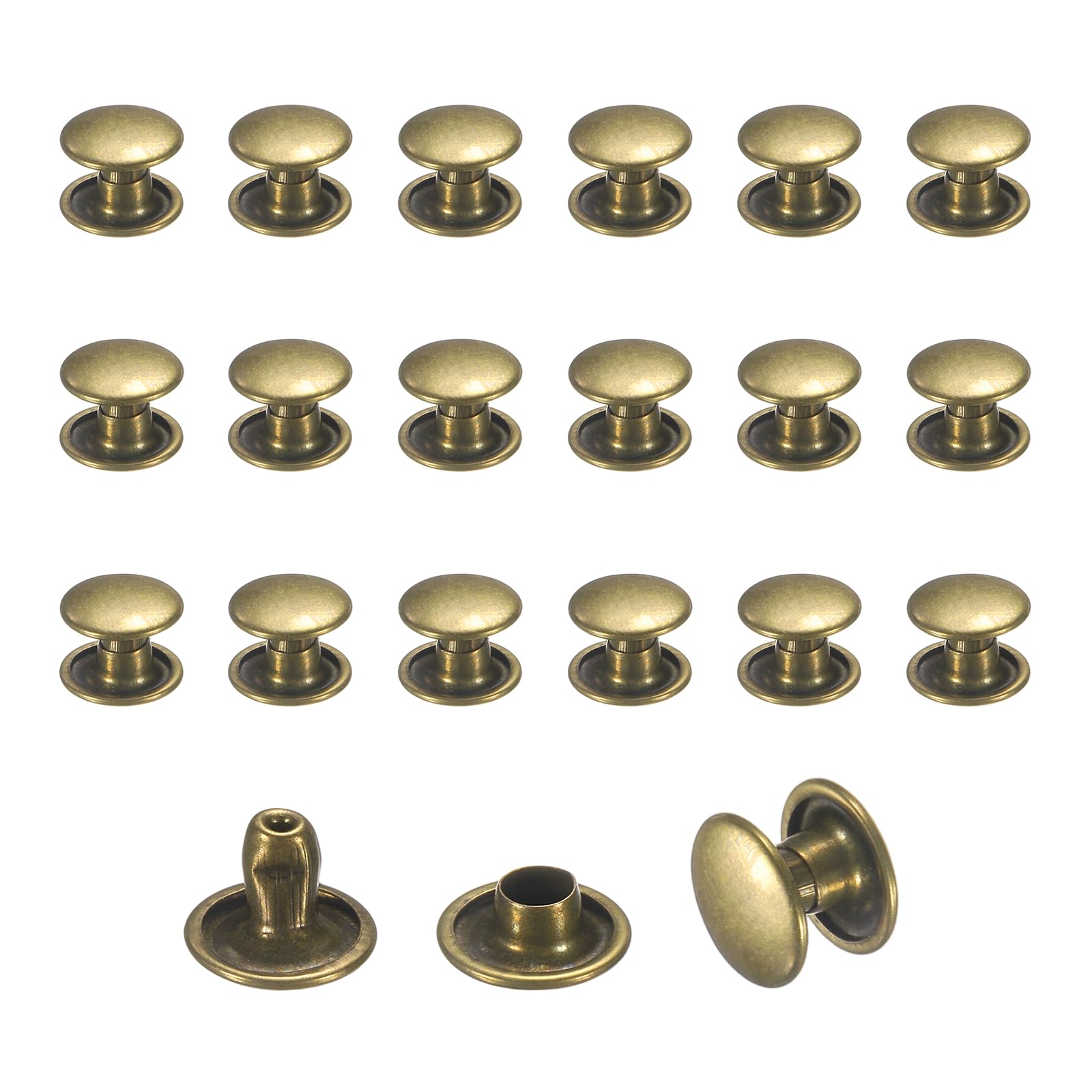 sourcing map 120 Sets Leather Rivets, 8mm Double Cap Rivets, 6mm Height Tubular Metal Studs for Leather Craft Repair and Decoration DIY Clothes, Shoes, Bags, Belts, Bronze