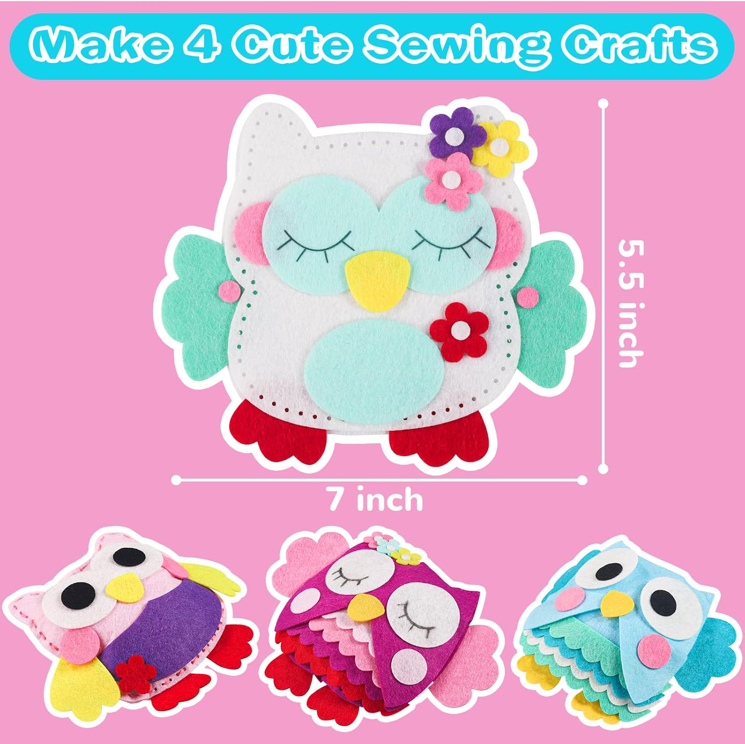 INNOCHEER Sewing Kit for Kids, 4 Pcs Owl DIY Crafting and Sewing Set, Learn to Sew Craft Kit Beginner Sewing Kit for Children Ages 6-12 : Toys & Games