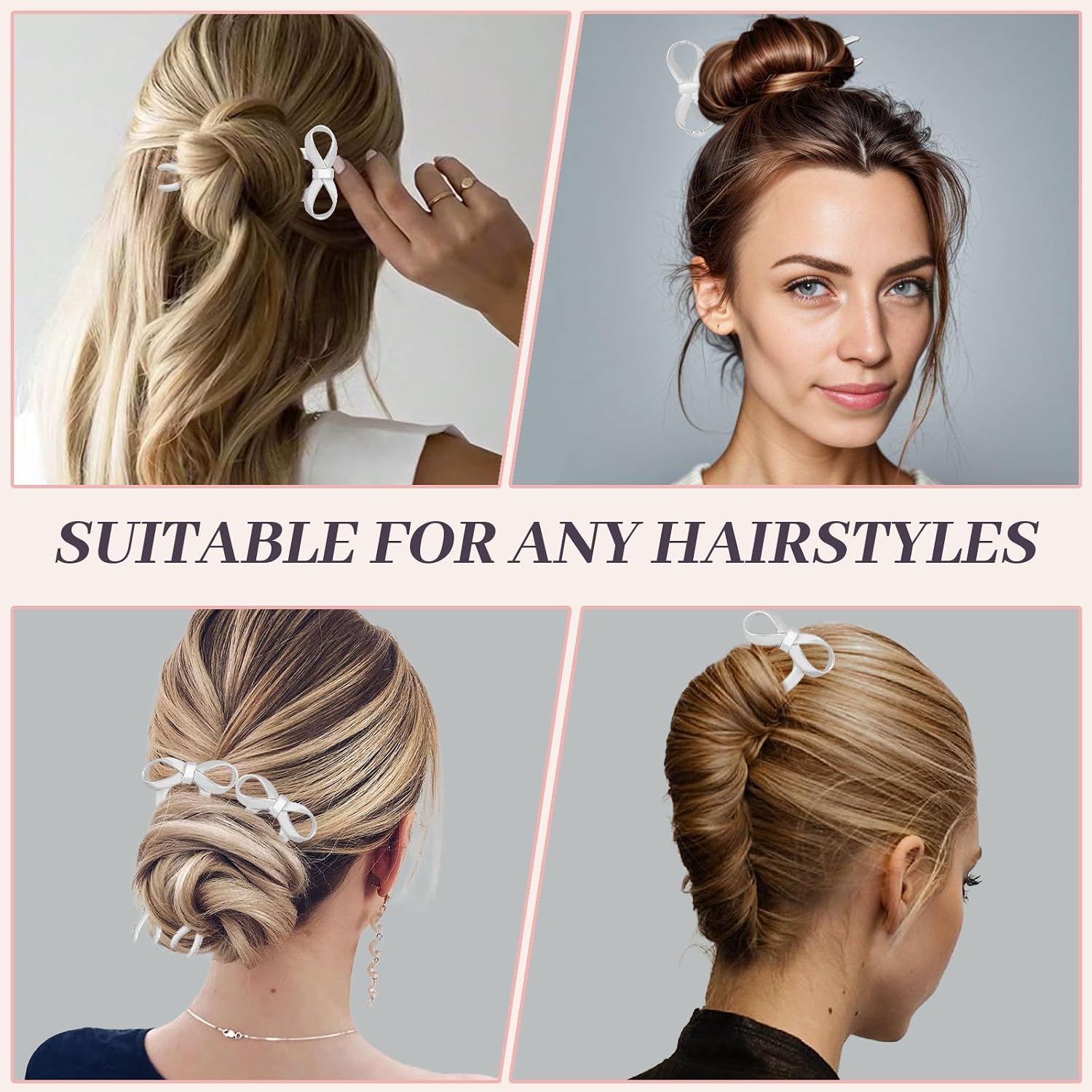 2PCS 5.5Inch Bow French Hair Pins Large U-Shaped Pins for Women and Girls Fashion Metal Hair Pin French Twist Hair Pins for Buns, Updos,Stylish and Functional(set5-silver) image 4