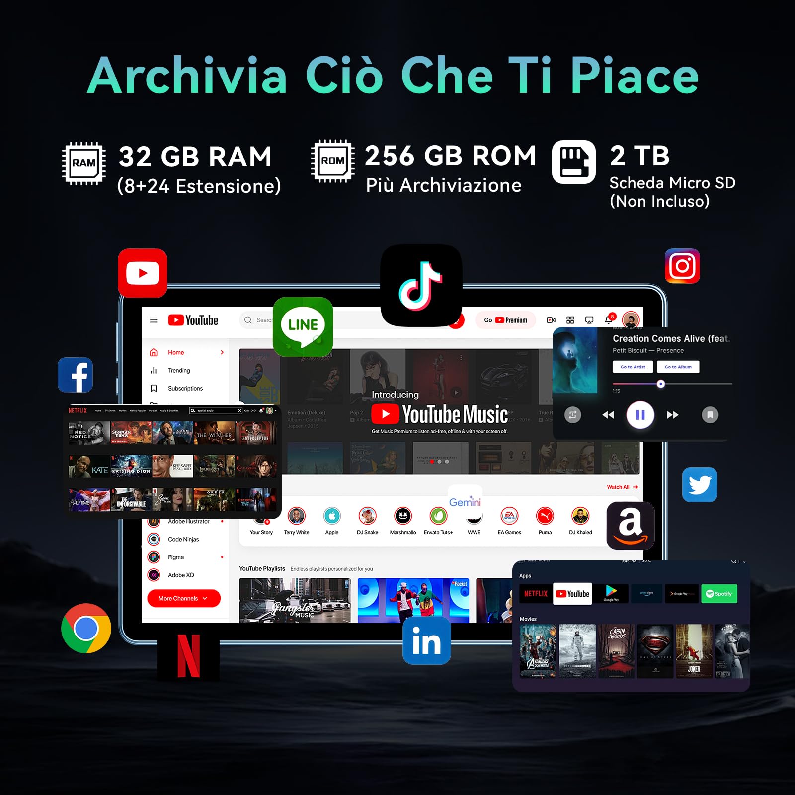 Tablet 11 Pollici con Gemini AI, Tablet Android 16 con Cover, Mouse & Tastiera, Octa-Core, 32 GB RAM + 256 GB ROM + 2 TB TF, 1920x1200 Display HD, 90 Hz, Fotocamera Doppia 8MP + 16MP, 8000mAh (Blu)