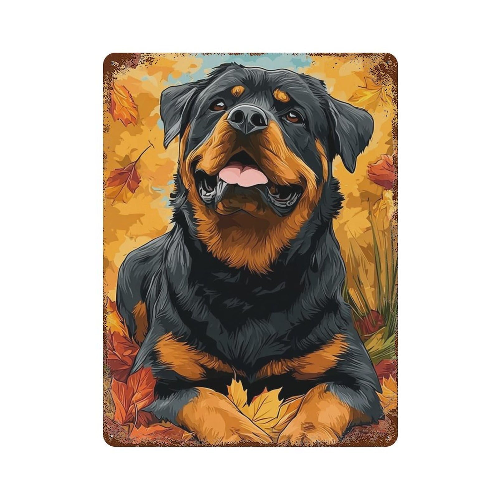Autumn Rottweiler Portrait Weathered Tin Sign 15.7"x11.8", Ideal for Patio, Garden Room And Bar Decor