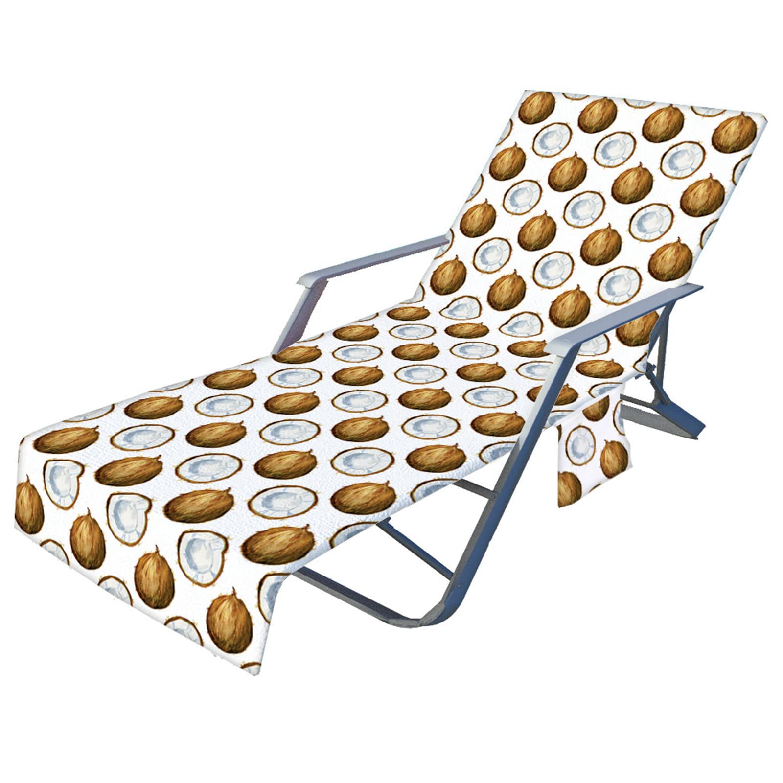 RRrawgff Beach Chair Cover Towel, Fruit Pattern Beach Towel Lounger Bags with Pockets Sunbed Towels Fitted Microfiber Sun Lounger Towels for Summer Garden Pool Vacation (Coconut)