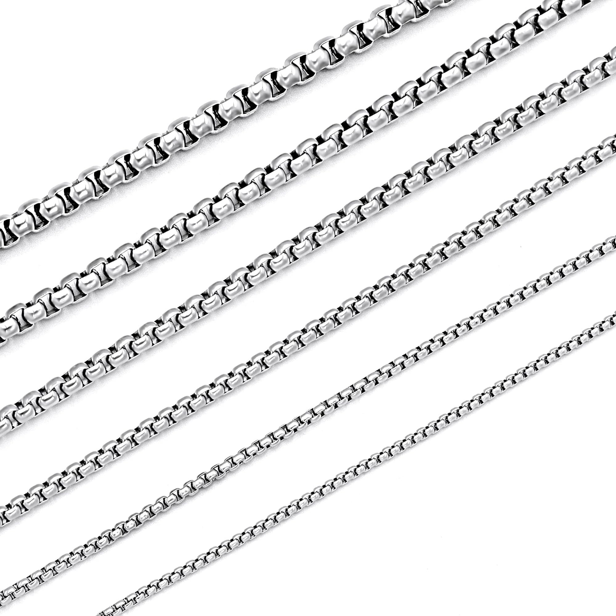 Square Rolo Chain Necklace Stainless Steel Round Box Necklace for Men Women/2mm-7mm/16Inch-36Inch
