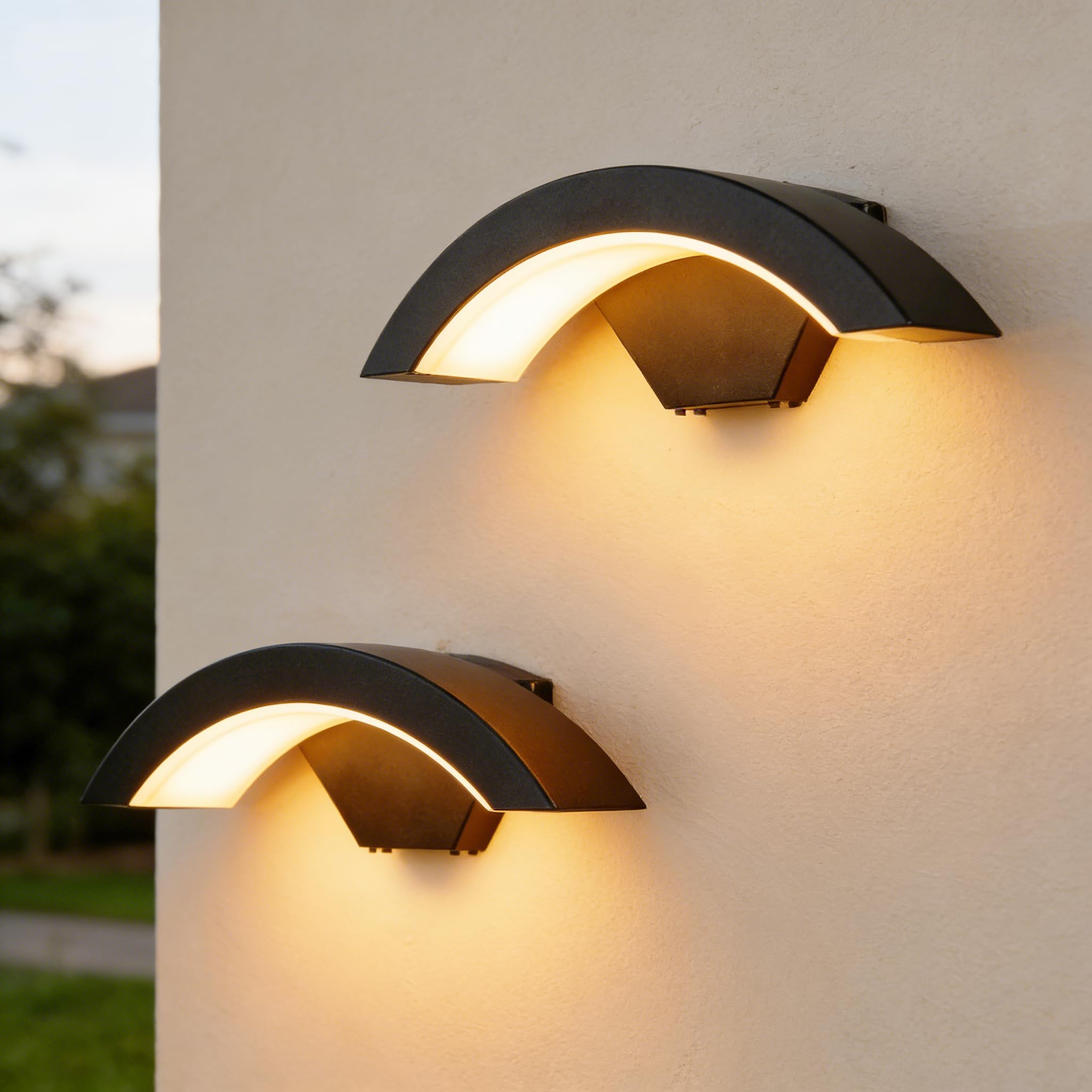 SENQIU 2 Pack Outdoor Wall Lights, 24W IP65 Waterproof Wall Lamp LED, Front Door Light Warm Light 3000K, Black Modern Outside Lighting for Entrance Garden Hallway Patio Courtyards Garage Fence